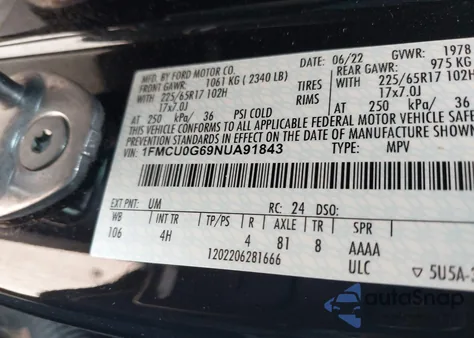 2022 Ford Escape Se из США, поврежденный, VIN 1FMCU0G69NUA91843